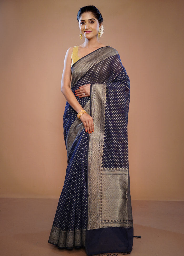 Blue Kora Silk Saree With Blouse Piece - Indian Silk House Agencies