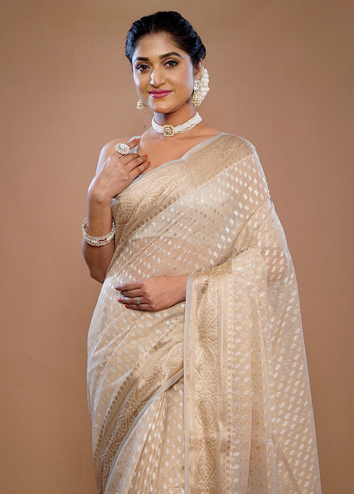 Cream Kora Silk Saree With Blouse Piece - Indian Silk House Agencies