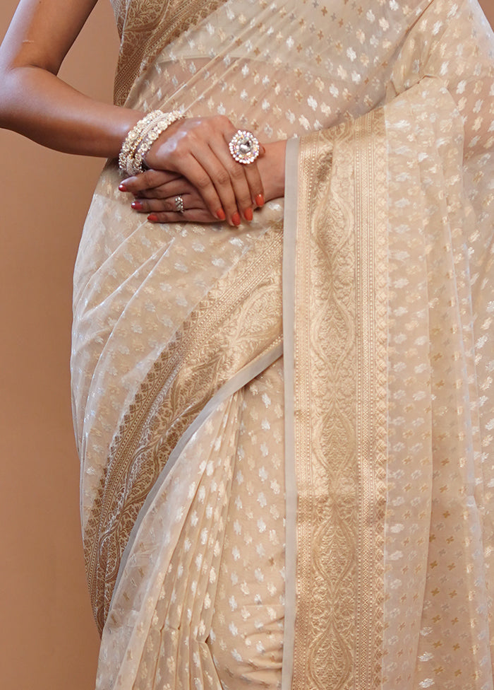 Cream Kora Silk Saree With Blouse Piece - Indian Silk House Agencies