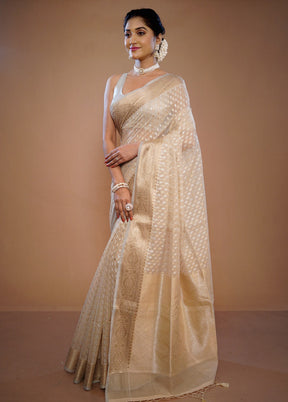 Cream Kora Silk Saree With Blouse Piece - Indian Silk House Agencies