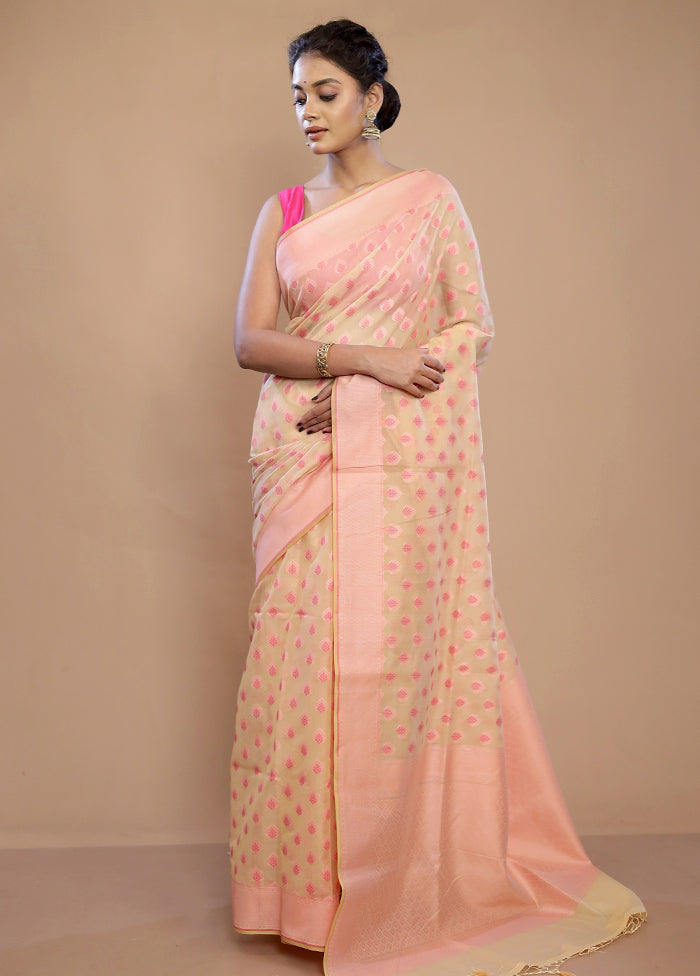 Cream Kora Silk Saree With Blouse Piece - Indian Silk House Agencies