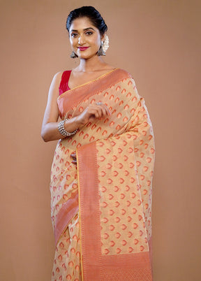 Cream Kora Silk Saree With Blouse Piece - Indian Silk House Agencies