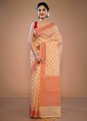 Cream Kora Silk Saree With Blouse Piece - Indian Silk House Agencies