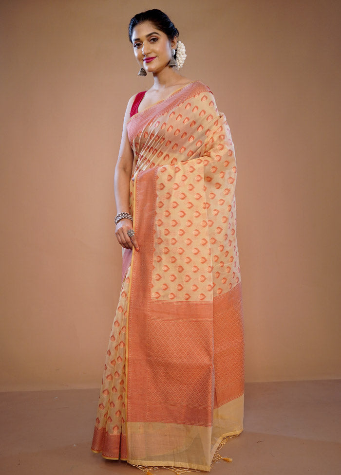 Cream Kora Silk Saree With Blouse Piece - Indian Silk House Agencies