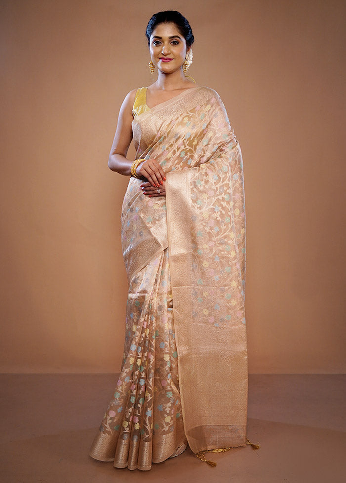 Cream Tissue Silk Saree With Blouse Piece - Indian Silk House Agencies