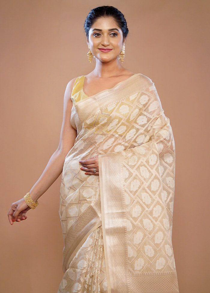 Cream Tissue Silk Saree With Blouse Piece - Indian Silk House Agencies