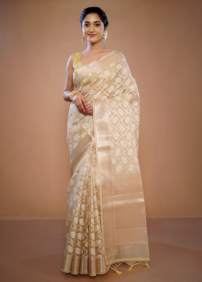 Cream Tissue Silk Saree With Blouse Piece - Indian Silk House Agencies