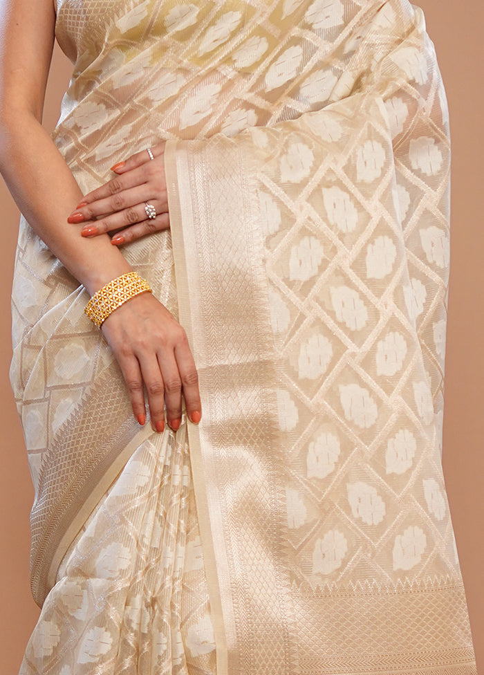 Cream Tissue Silk Saree With Blouse Piece - Indian Silk House Agencies