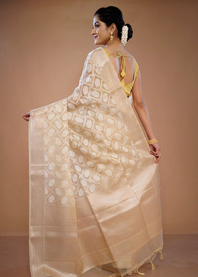 Cream Tissue Silk Saree With Blouse Piece - Indian Silk House Agencies