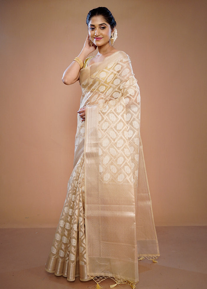 Cream Tissue Silk Saree With Blouse Piece - Indian Silk House Agencies