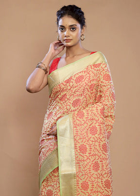 Cream Kora Silk Saree With Blouse Piece - Indian Silk House Agencies