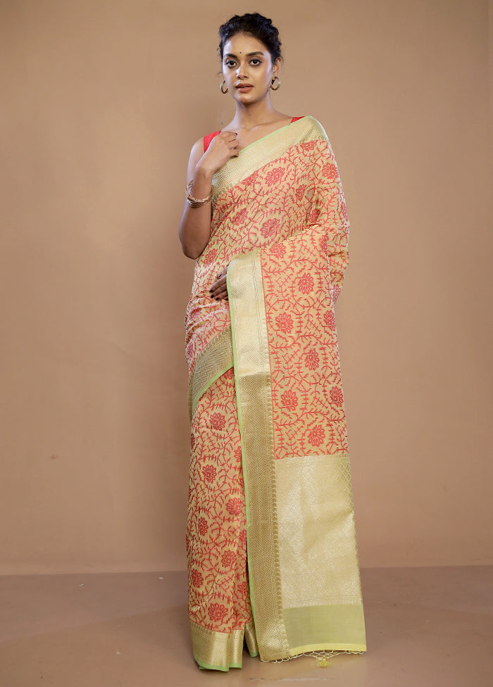 Cream Kora Silk Saree With Blouse Piece - Indian Silk House Agencies