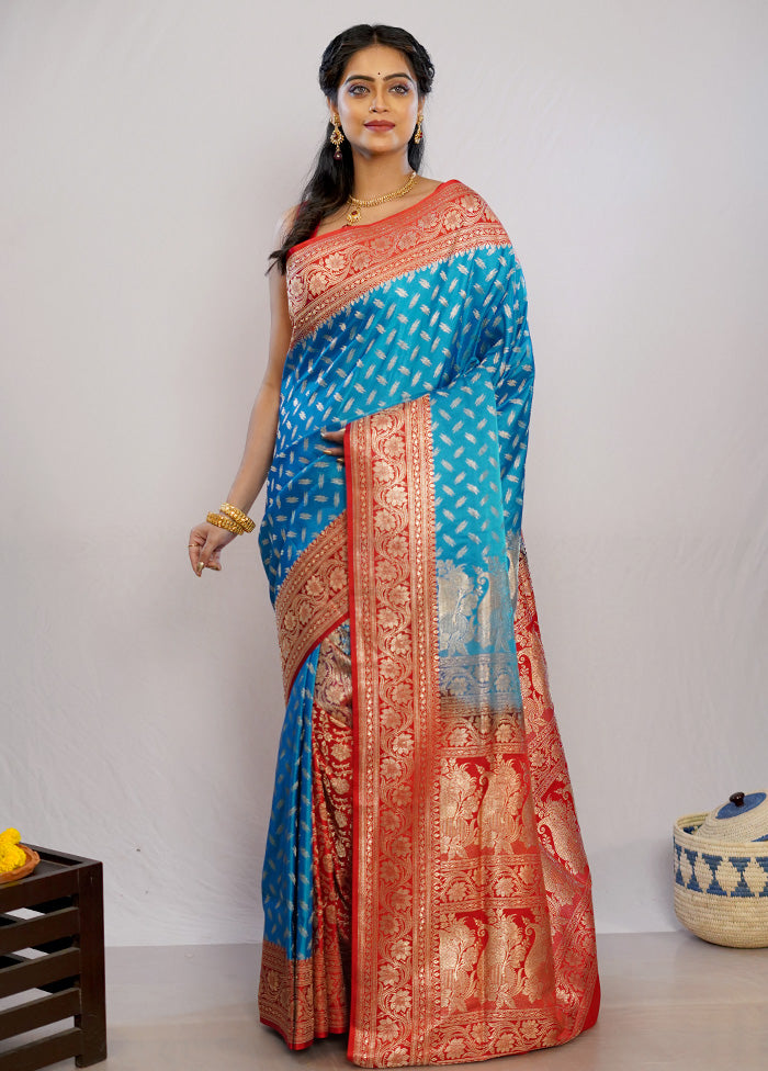 Blue Banarasi Pure Silk Saree With Blouse Piece - Indian Silk House Agencies