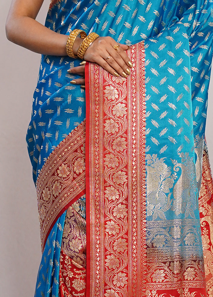 Blue Banarasi Pure Silk Saree With Blouse Piece - Indian Silk House Agencies