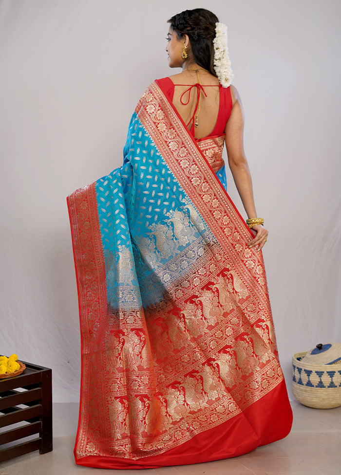 Blue Banarasi Pure Silk Saree With Blouse Piece - Indian Silk House Agencies