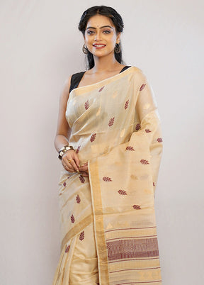 Cream Tussar Pure Silk Saree With Blouse Piece - Indian Silk House Agencies