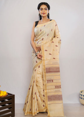 Cream Tussar Pure Silk Saree With Blouse Piece - Indian Silk House Agencies