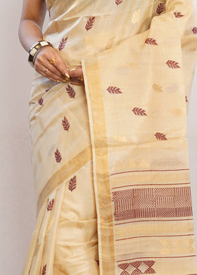 Cream Tussar Pure Silk Saree With Blouse Piece - Indian Silk House Agencies