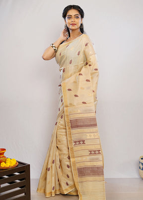 Cream Tussar Pure Silk Saree With Blouse Piece - Indian Silk House Agencies