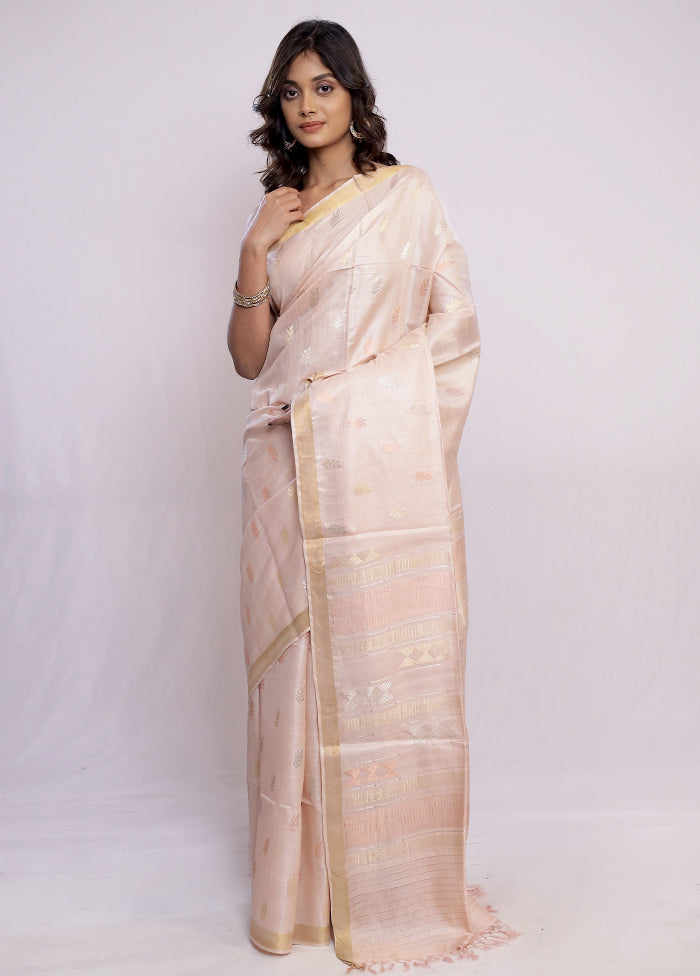 Cream Tussar Pure Silk Saree With Blouse Piece - Indian Silk House Agencies