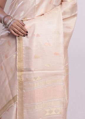 Cream Tussar Pure Silk Saree With Blouse Piece - Indian Silk House Agencies