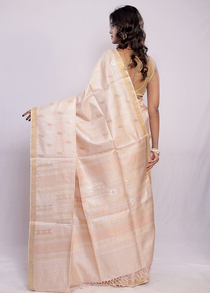 Cream Tussar Pure Silk Saree With Blouse Piece - Indian Silk House Agencies