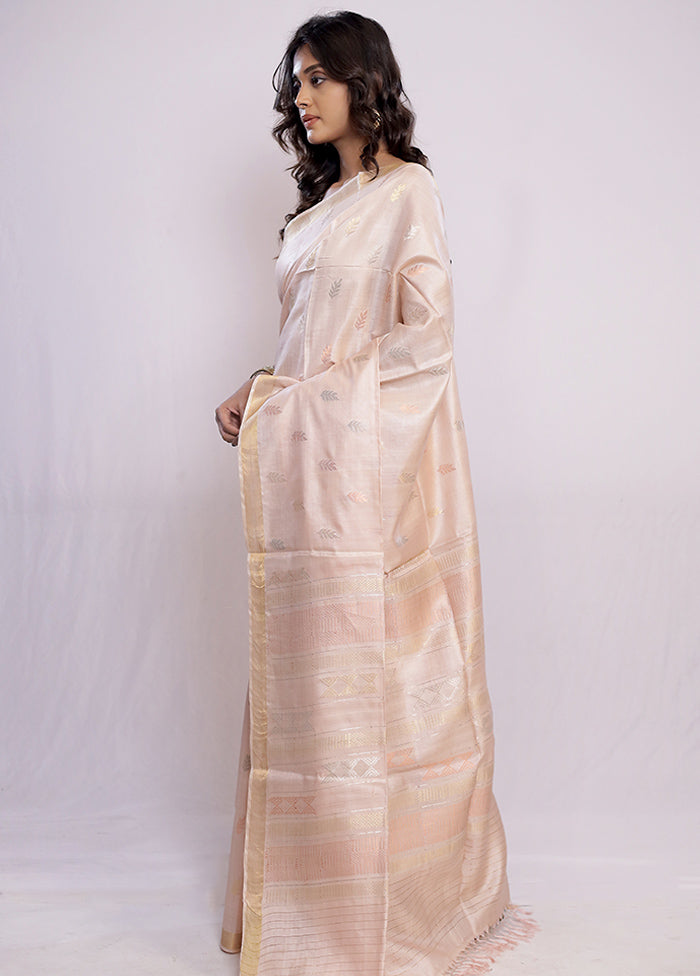 Cream Tussar Pure Silk Saree With Blouse Piece - Indian Silk House Agencies