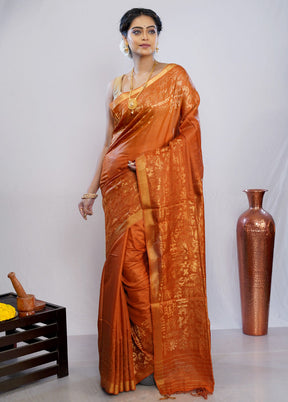 Orange Tussar Pure Silk Saree With Blouse Piece - Indian Silk House Agencies