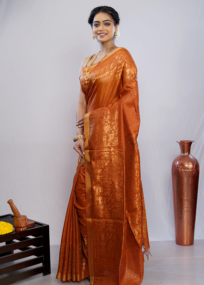 Orange Tussar Pure Silk Saree With Blouse Piece - Indian Silk House Agencies