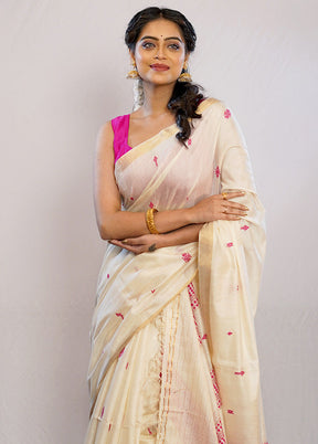 Cream Tussar Pure Silk Saree With Blouse Piece - Indian Silk House Agencies