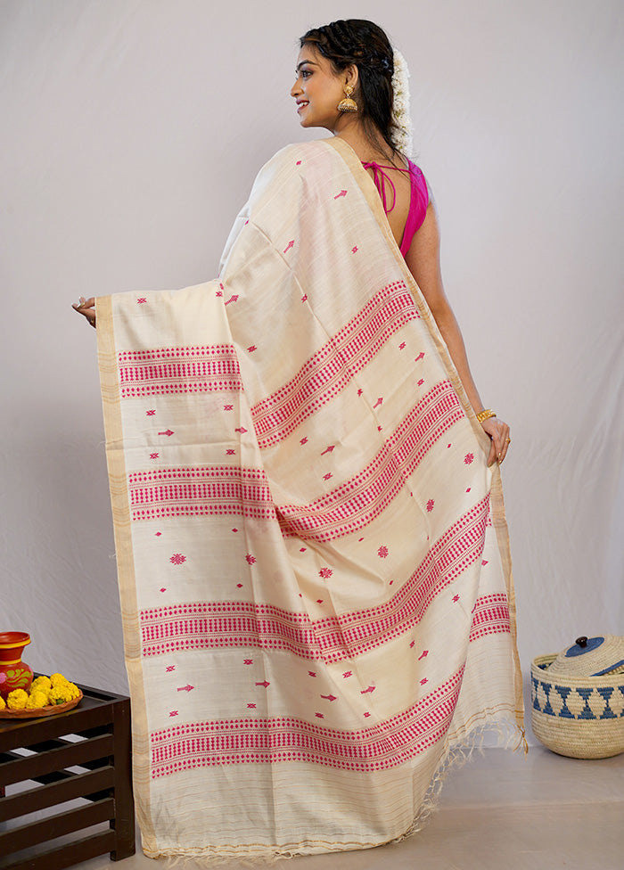 Cream Tussar Pure Silk Saree With Blouse Piece - Indian Silk House Agencies