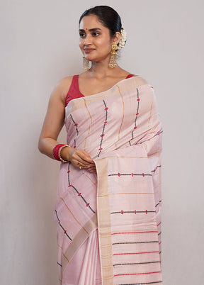 Pink Tussar Pure Silk Saree With Blouse Piece - Indian Silk House Agencies