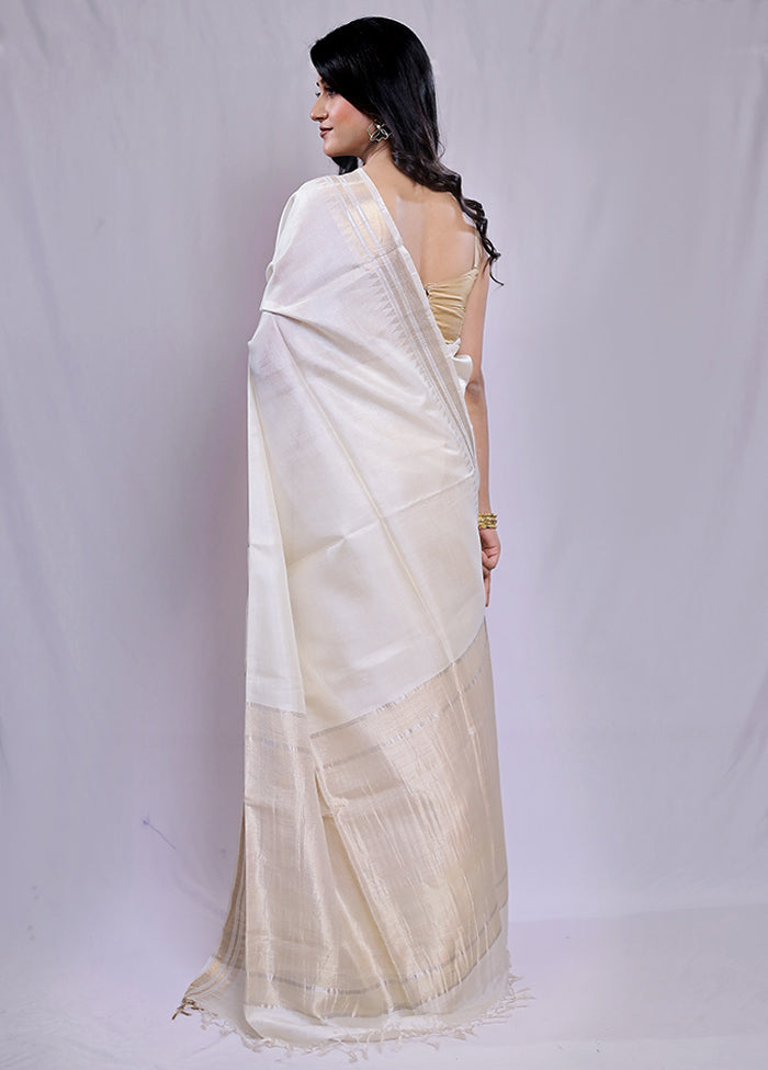 Cream Tussar Silk Saree With Blouse Piece - Indian Silk House Agencies