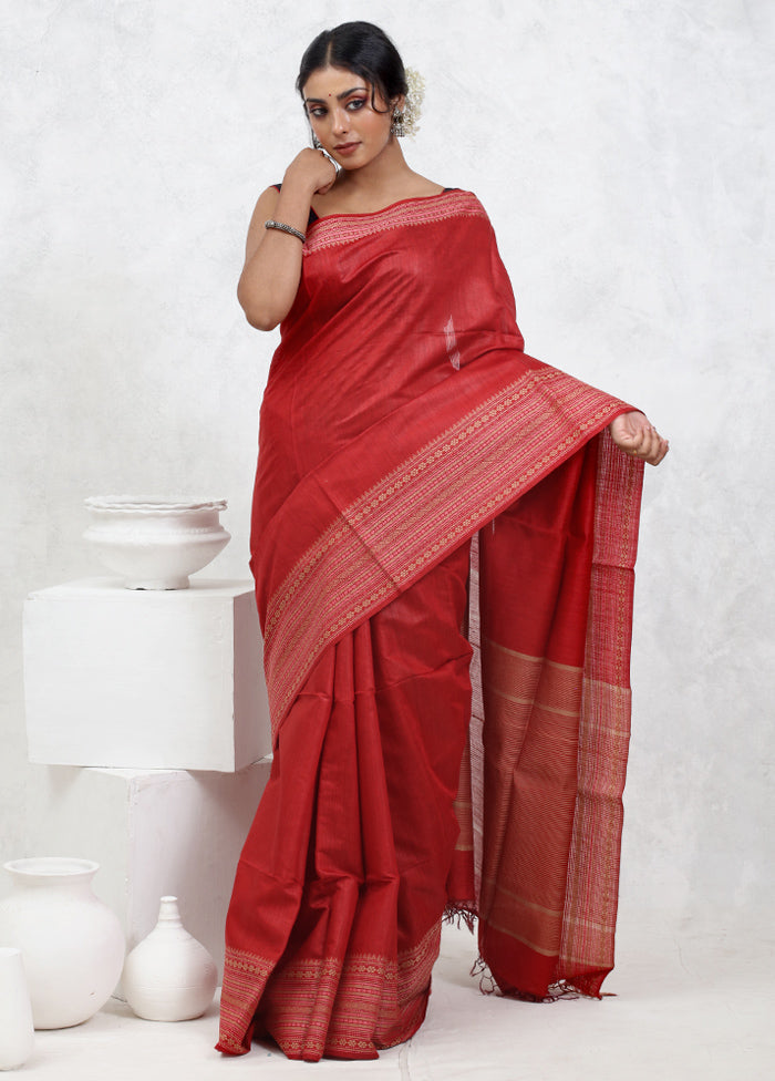 Pink Tussar Silk Saree With Blouse Piece