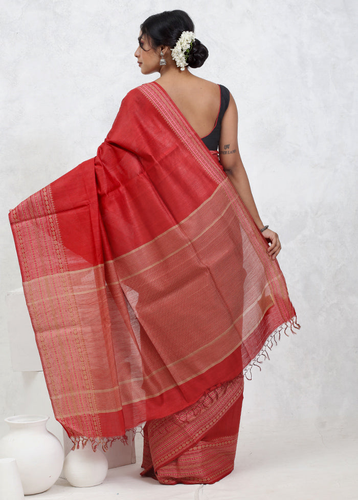 Pink Tussar Silk Saree With Blouse Piece