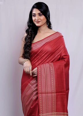 Maroon Tussar Silk Saree With Blouse Piece - Indian Silk House Agencies