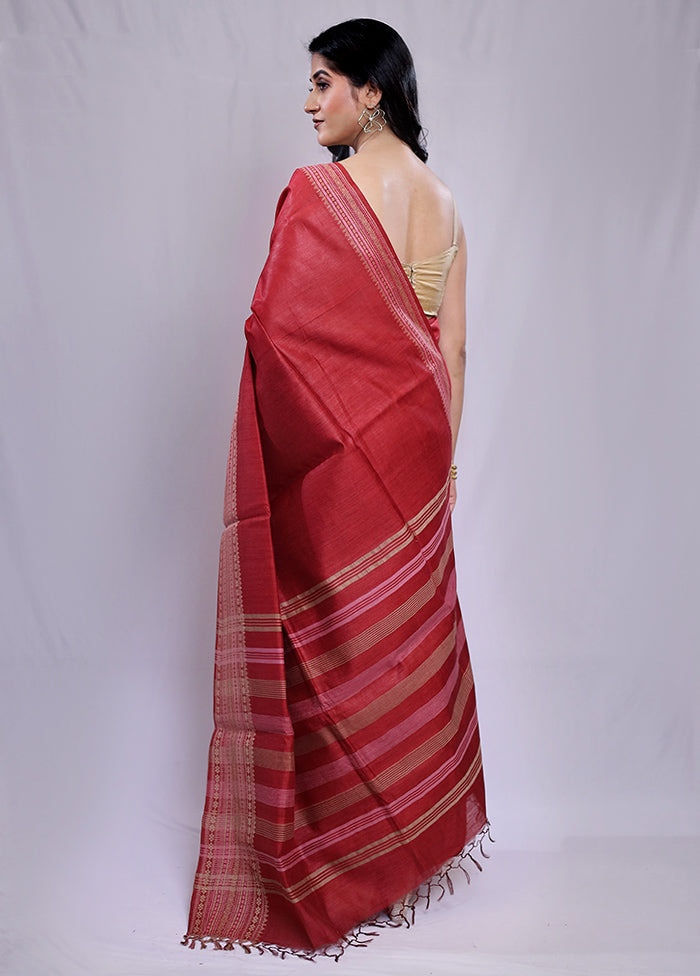 Maroon Tussar Silk Saree With Blouse Piece - Indian Silk House Agencies