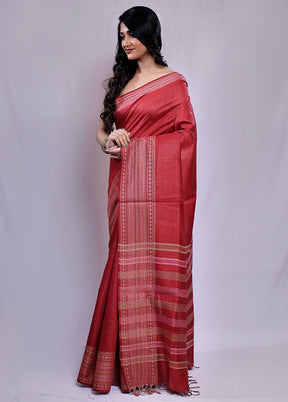 Maroon Tussar Silk Saree With Blouse Piece - Indian Silk House Agencies