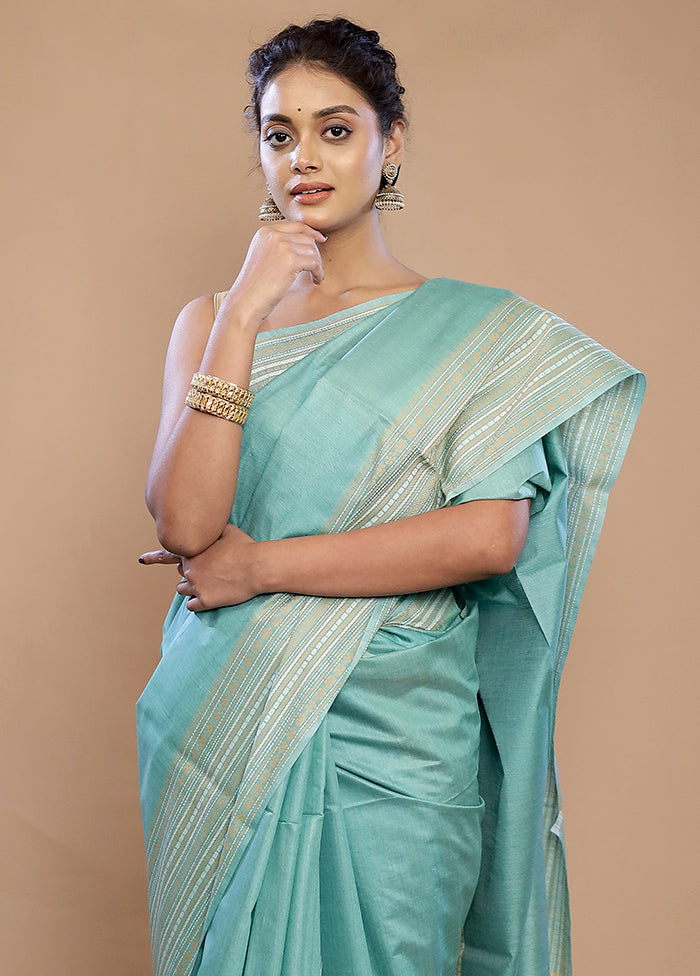 Green Tussar Silk Saree With Blouse Piece - Indian Silk House Agencies