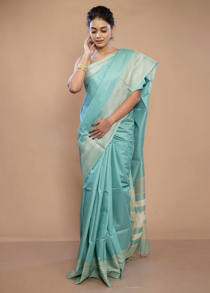 Green Tussar Silk Saree With Blouse Piece - Indian Silk House Agencies