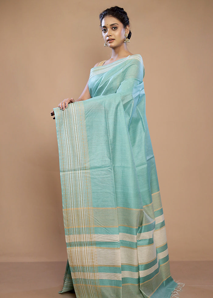 Green Tussar Silk Saree With Blouse Piece - Indian Silk House Agencies