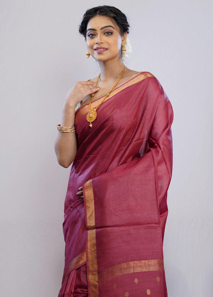 Purple Tussar Pure Silk Saree With Blouse Piece - Indian Silk House Agencies