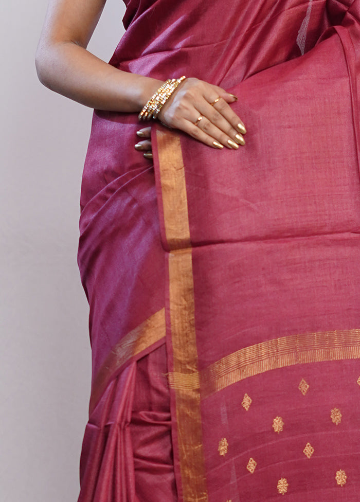 Purple Tussar Pure Silk Saree With Blouse Piece - Indian Silk House Agencies