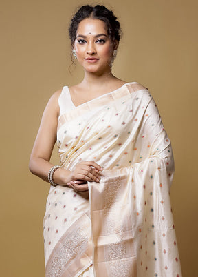 Cream Dupion Silk Saree With Blouse Piece