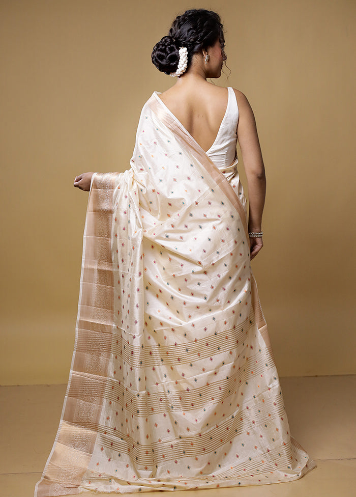 Cream Dupion Silk Saree With Blouse Piece