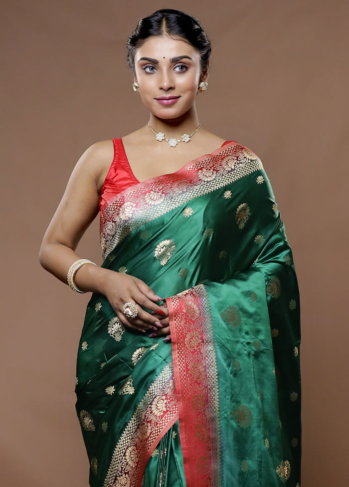 Green Dupion Silk Saree With Blouse Piece - Indian Silk House Agencies