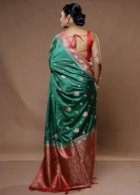 Green Dupion Silk Saree With Blouse Piece - Indian Silk House Agencies