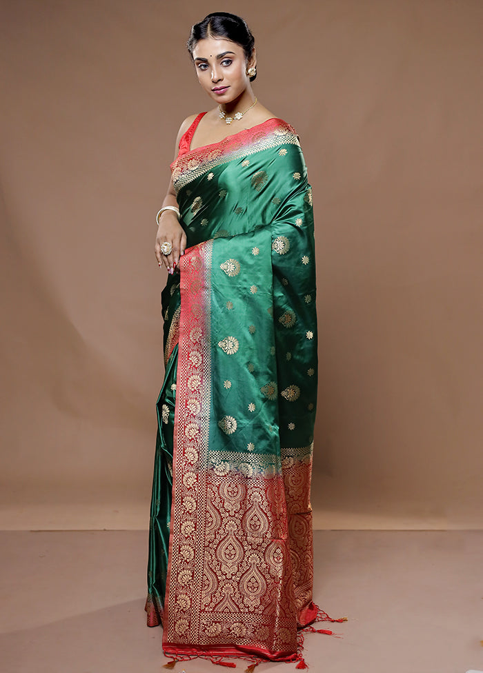 Green Dupion Silk Saree With Blouse Piece - Indian Silk House Agencies