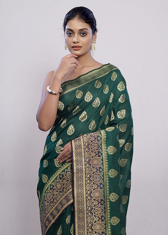 Green Dupion Silk Saree With Blouse Piece - Indian Silk House Agencies