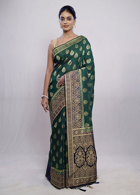 Green Dupion Silk Saree With Blouse Piece - Indian Silk House Agencies